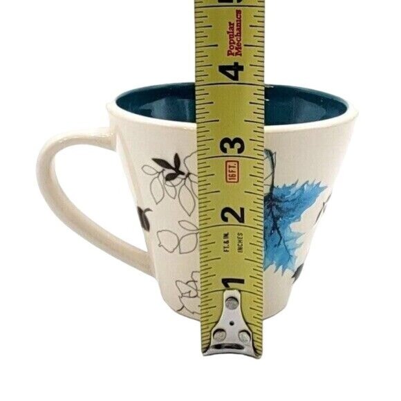 Starbucks Embossed Leaf Mug Cream Blue Teal Round 10oz 2007 Autumn Falling Taper - Picture 9 of 10